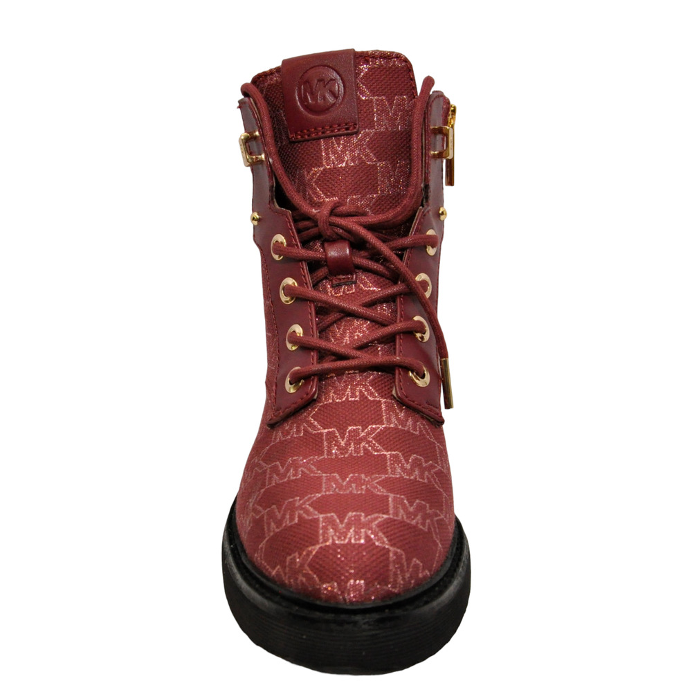 Michael Kors Trudy MK Signature Outline Jacquard Lace Up Boot Mulberry/Red Nib - Picture 3 of 5